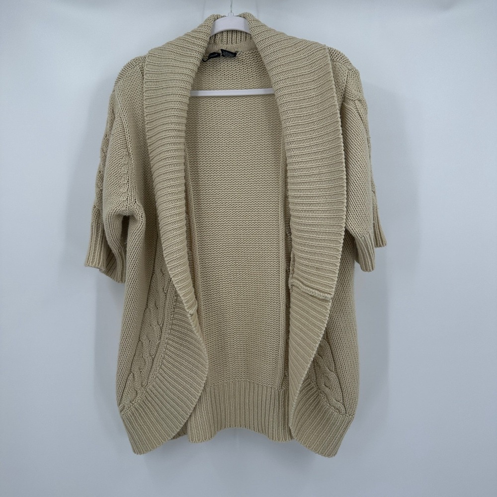 Womens Minimialst Open Front Cable Knit Cardigan Size XL Capsule Neutral Earthy